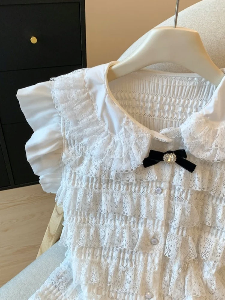 

Ele Lace Knot irt Women's Summer New Design Unique Beautiful Godd Sle Top Korean Version Straight Cut