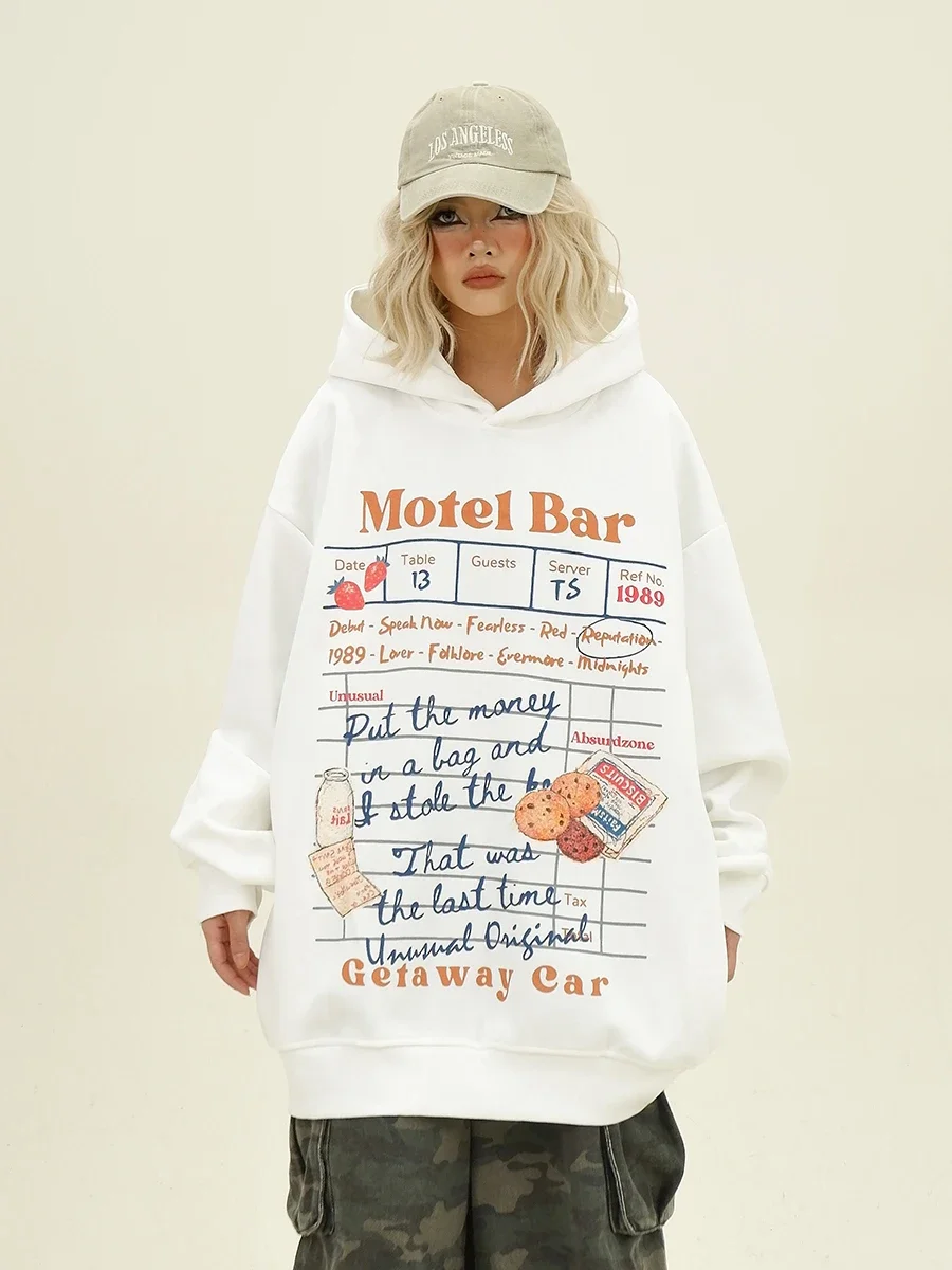 Fun Graffiti Print Hoodies  Women's 2024 Autumn New Loose Bf American College Style Top