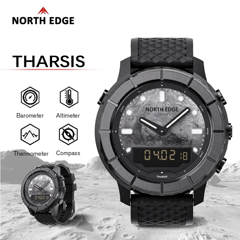 Montre numérique en fibre de carbone NORTH EDGE THARSIS pour hommes, étanche 50M, sport, randonnée en plein air, altimètre, baromètre, boussole, cadran lumineux
