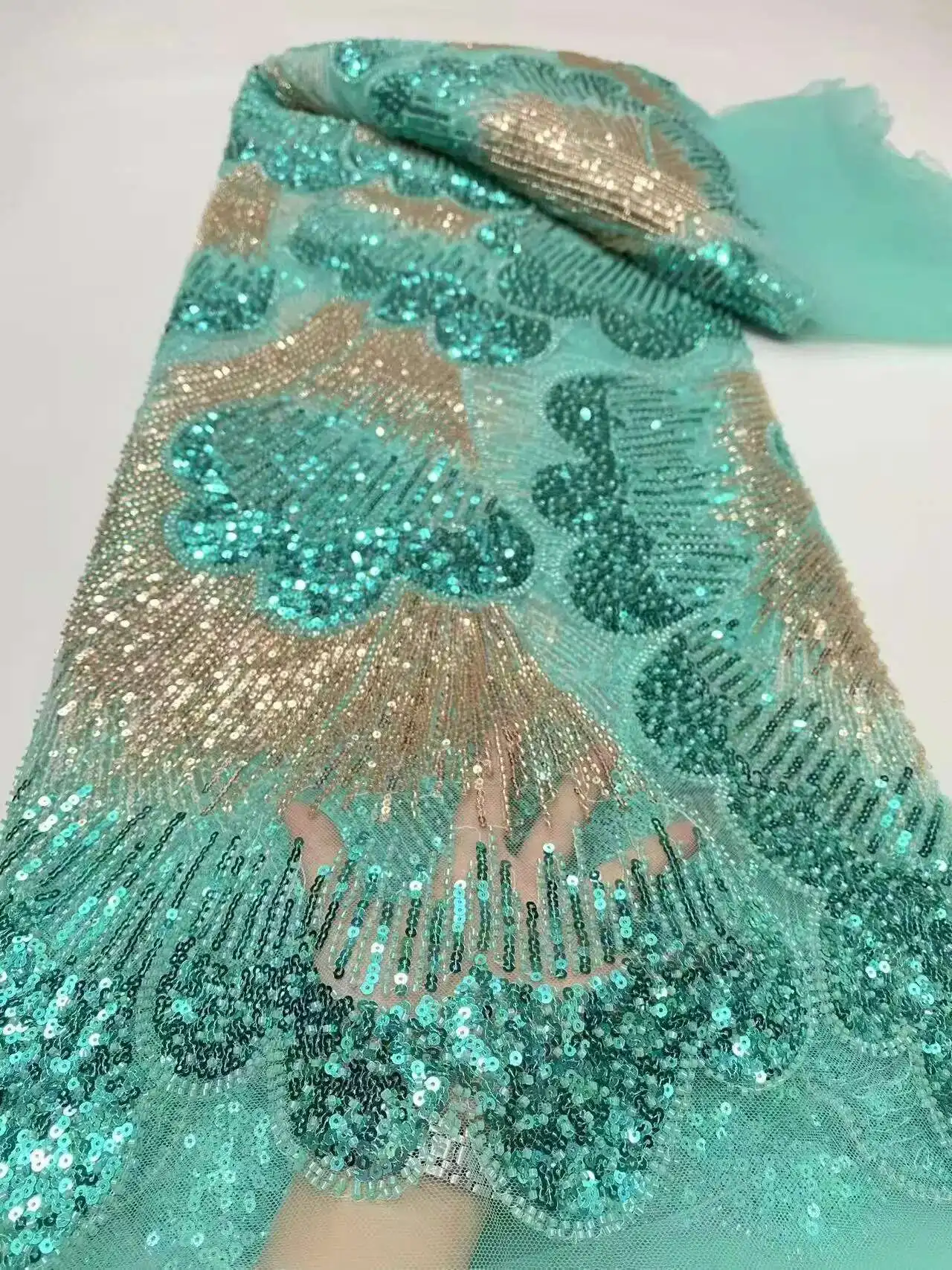 

5Yards Beaded Lace Fabric French Tulle Embroidery Lace High Quality African Sequins Beads Fabric For Women Wedding Dresses