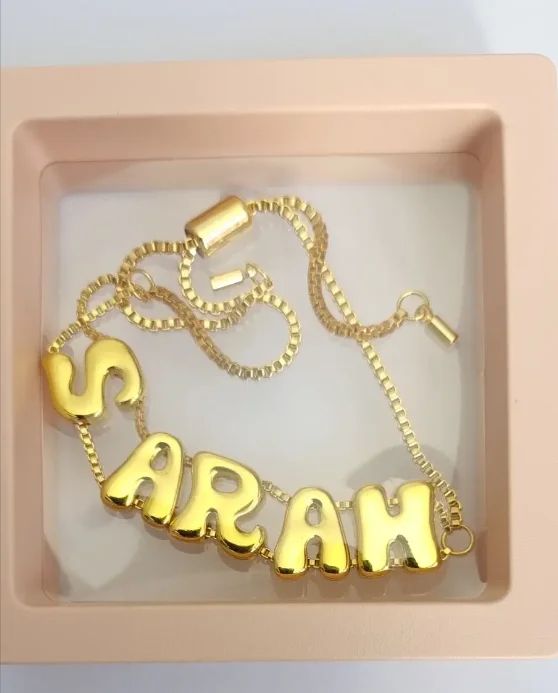DOREMI Plain Letters Bubble Women Gold Bubble Custom Letter Bracelet Gift Fat Initial Letter Name Bracelet Slide Bracelet