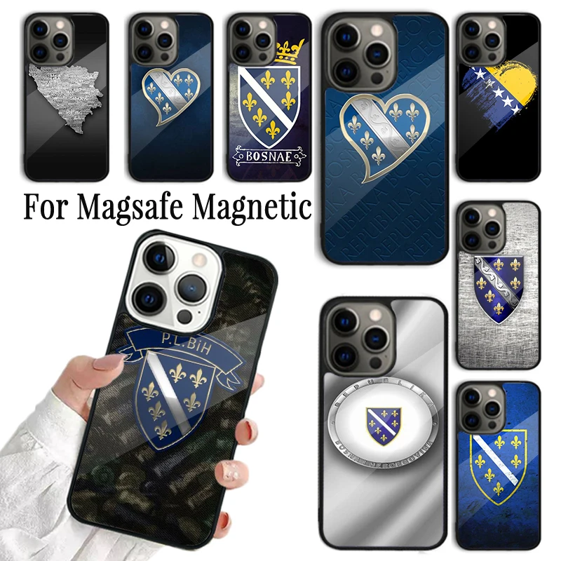 

Coque Phone Case For iPhone 16 15 14 13 12 11 Pro Max Plus Magsafe Magnetic Wireless Charging Cover Bosna i Hercegovina Heart
