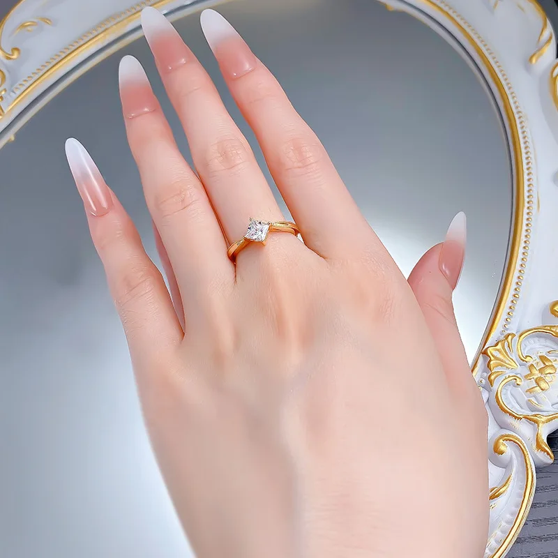 New 100% S925 Silver Mini Diamond 5 * 5mm Princess Square Ring, Advanced Wedding Matching Ring, Daily Wedding Jewelry