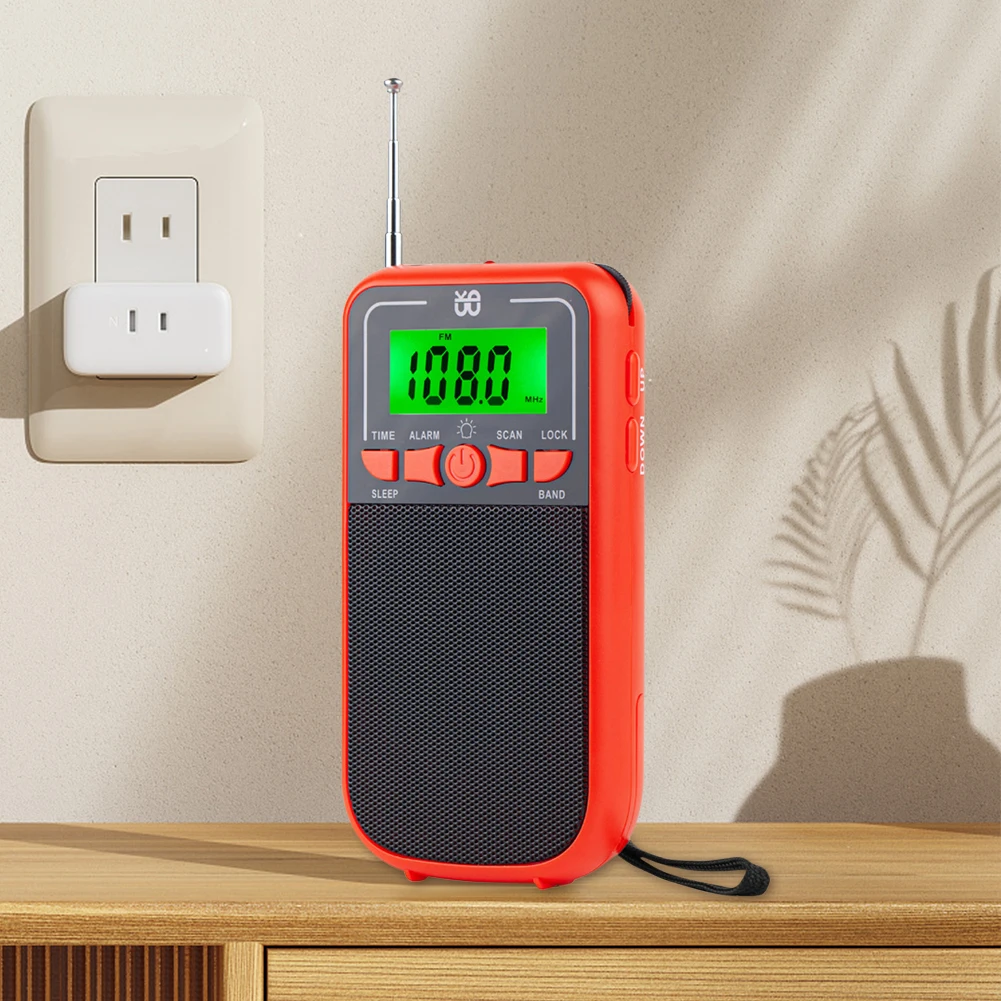 راديو ستيريو شخصي شاشة ديجيتال محمولة راديو هاي فاي مصباح يدوي راديو جيب صغير ساعة منبه 3.5 مللي متر مقبس سماعة الرأس