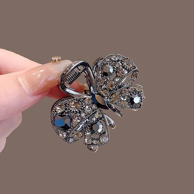 Fashion Alloy Rhinestone Bow Butterfly Small Hair Clips Exquisite Hair Claw For Girl Women Black Hairpin Shining Hair Jewelry