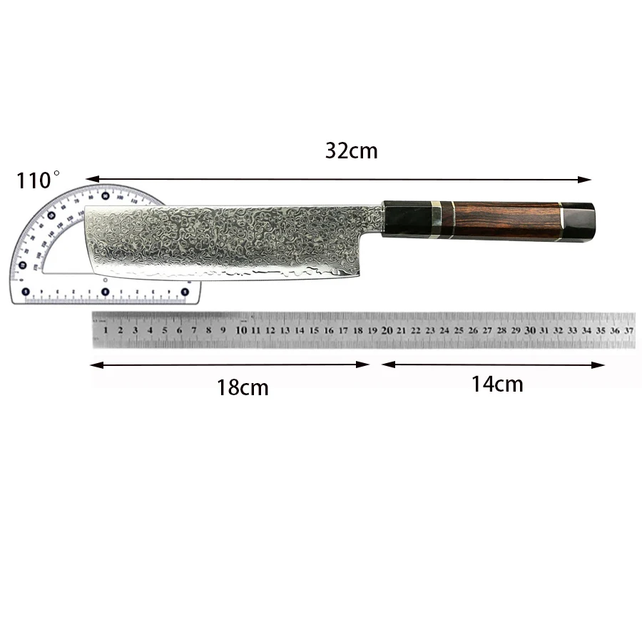 7 Inch Nakiri Knife 67-layers Damascus Steel 10Cr15CoMoV Blade Chef Cleaver Slicing Kitchen Sharp Knife Ebony & Resin Handle