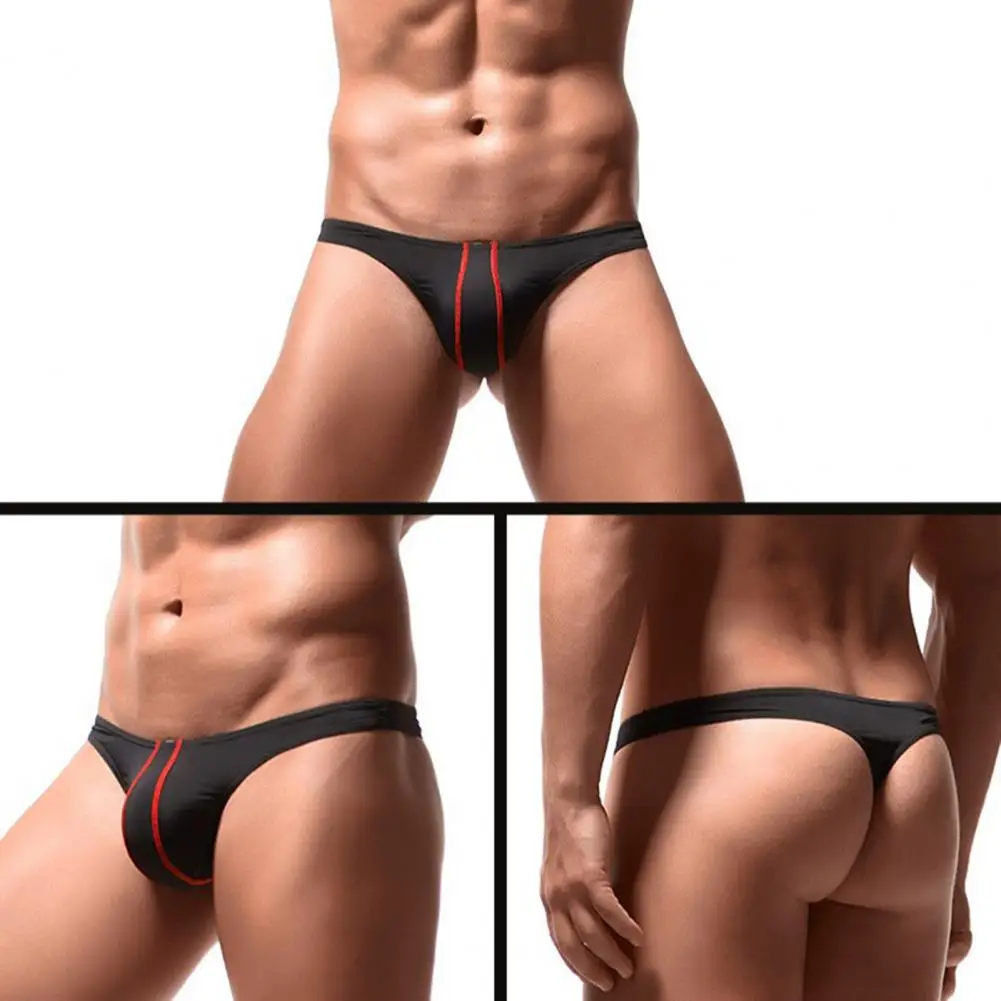 High-quality Spandex Fabric Briefs Men's Sexy G-string Thong Underwear Low Rise Bulge Pouch Briefs Seamless Stretchy T-back