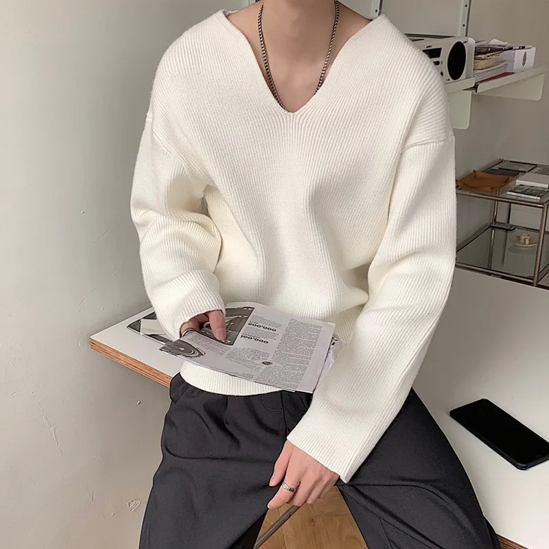 

Loose Casual V-Ne ort Knitwear ex Autumn Winter Student Couple Sle Knitted Top Youthful Energy Design Long Sve