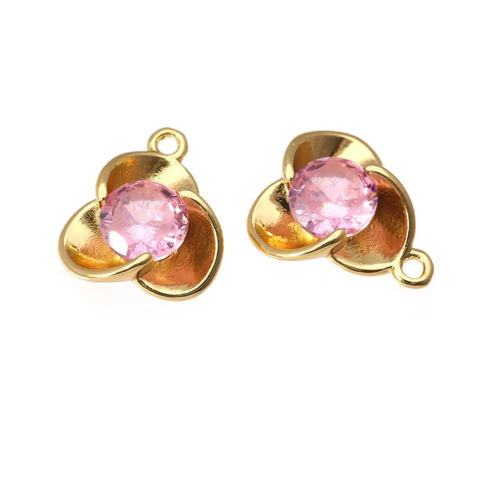 6 قطعة 18K الذهب اللون النحاس الزركون زهرة Charms المعلقات عالية الجودة عقد دي اي واي أقراط مجوهرات اكسسوارات صنع لوازم #3