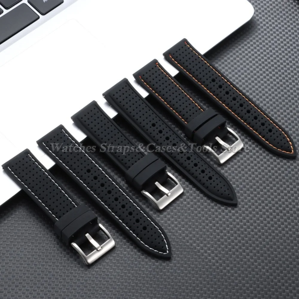 Universal Breathable Silicone Sport Band 20mm 22mm 24mm Soft Rubber Watch Strap for Tissot for Omega for Rolex Watch Accessories