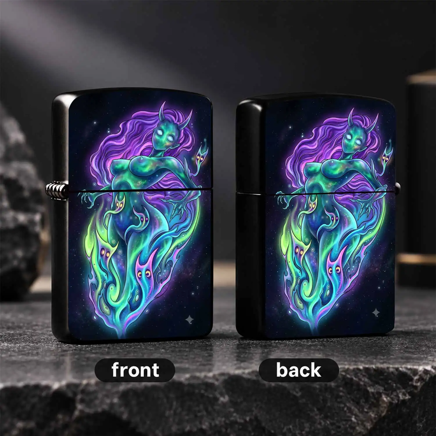 Creative Galaxy Nebula Succubus Pattern Lighter Suitable For Daily Outdoor Camping Multiple Scenes Exquisite Trendy Portable Accessory Nice Gift For Friends Hobbyists Collectors With Unique Cosmic Aura De A Humorous And Interesting Lighter