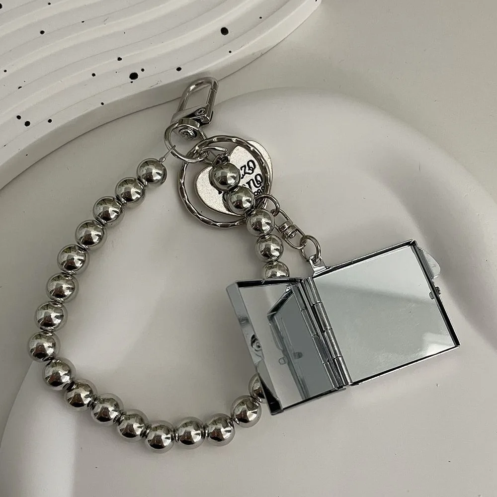 Metal Key Chain Heart Shaped Mirror Mobile Phone Pendant Anti-Lost Metal Y2k Mirror Pendant Keychain Earphone Camera Pendant image 4
