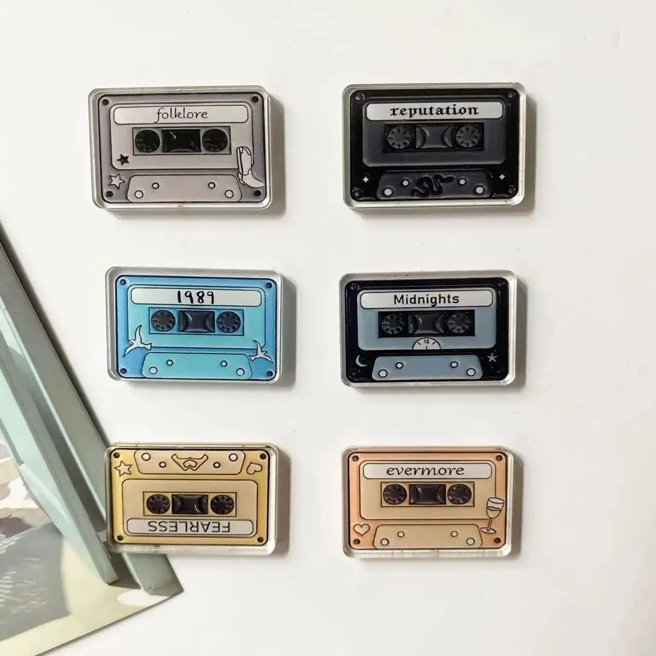 6Pcs Acrylic Mini Tape Radio Refrigerator Home Decoration Photo Message Magnet Fixed.