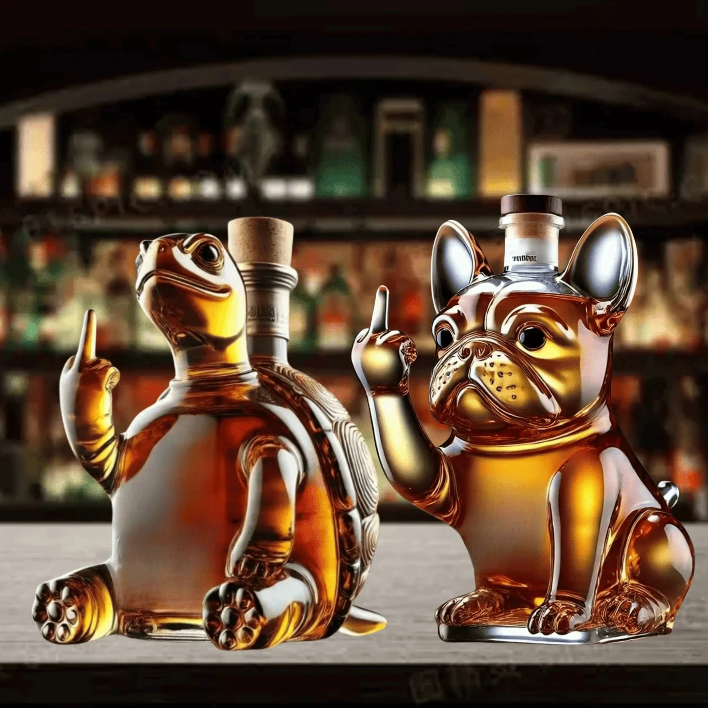 2026Funny Whiskey Bottle Middle Finger Turtle Glass Decanter Home Decor Booth Wine Bottle Statue Collection Toy  Bar Accessories