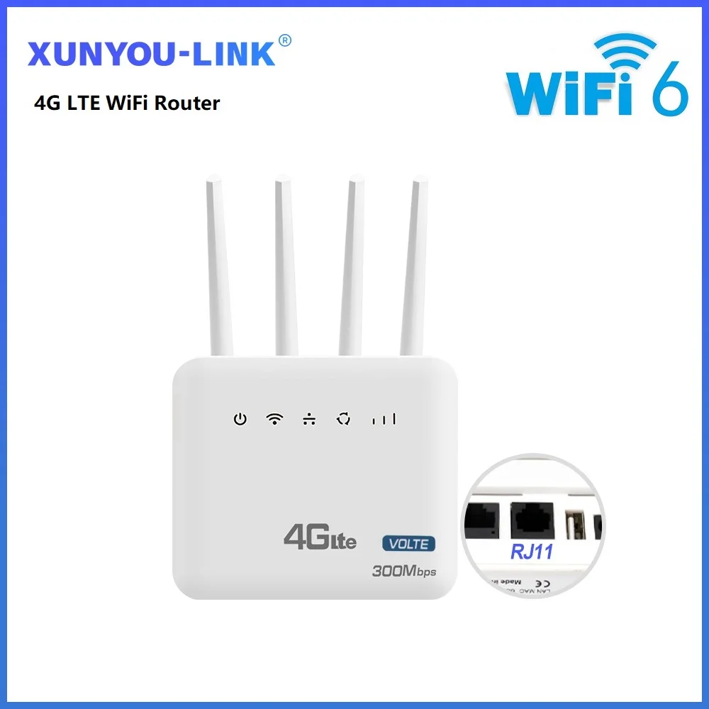 4G LTE WiFi Router WiFi 6 Modem 300Mbps With SIM Card Slot Fixed Telephone Volet WAN/LAN Adaptive Interface Supports 32 Users