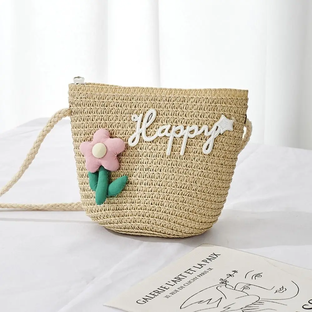 Cute Straw Straw Shoulder Bags Flower Crossbody Bag Handbags Kids Girls