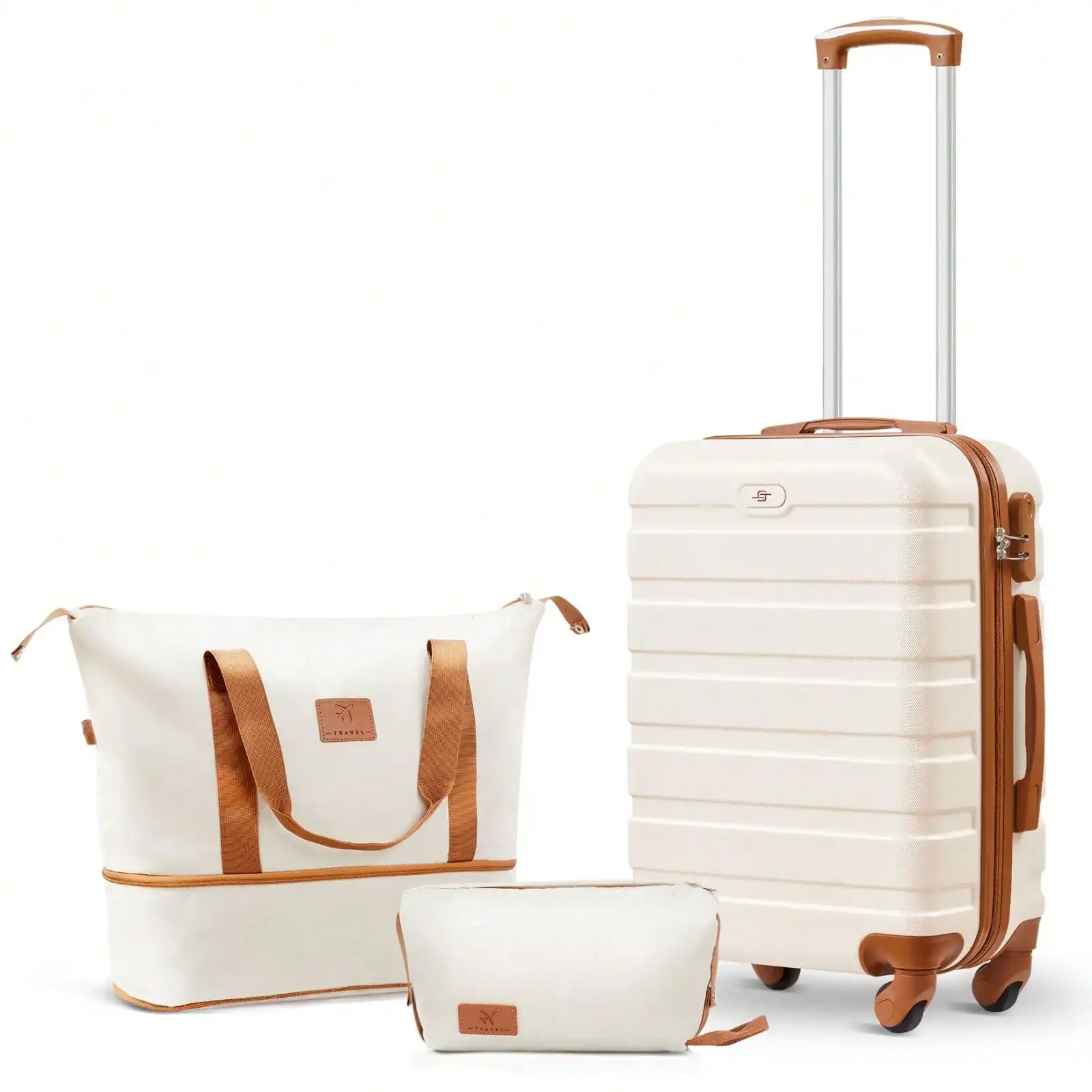 3-Piece Carry On Luggage Set: 20 Inch Airline Approved Hardshell Suitcase With Silent Spinner Wheels+Tote Bag+Toiletry Bag, Lightweight Travel Set，sg251219104704162031108