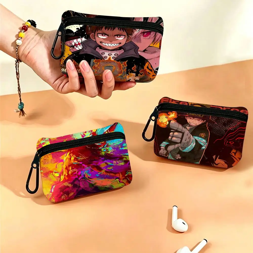 F-Fire-Force Intense-Fiery Portable Oxford Cloth Coin Purse Alloy Carabiner Hook Small Zipper Pouch For Backpack Belt Daily