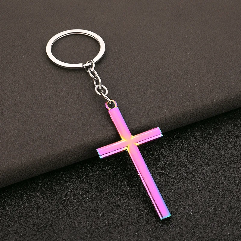 Colorful Letter Jesus Key Ring Metal Alloy Cross Key Chain Hat Bag Accessories Religion Faith Jewelry