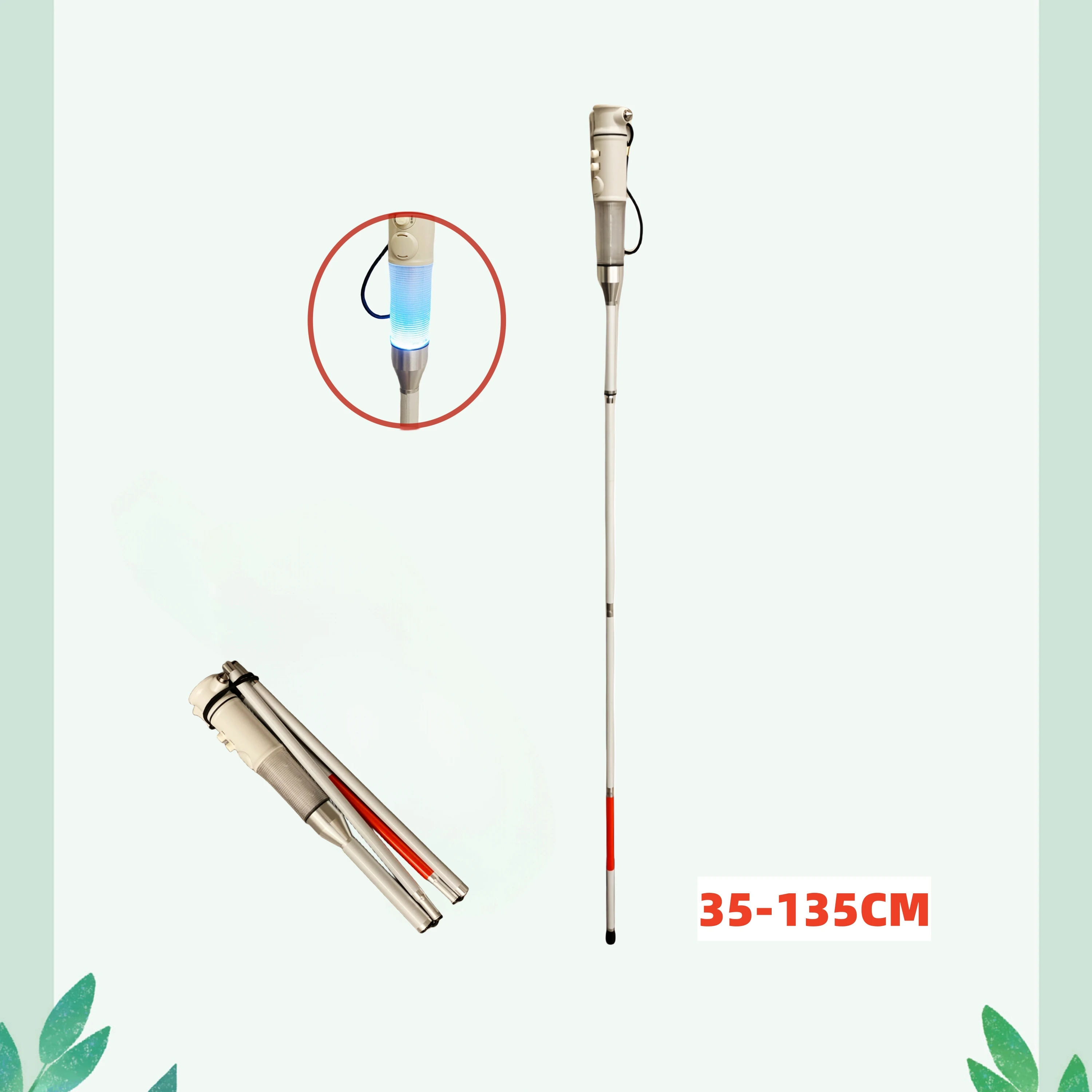 

Aluminum Foldable Cane 35-135cm with Light Telescopic Trekking Pole Multifunctional Walking Stick for the Elderly Old Man Blind