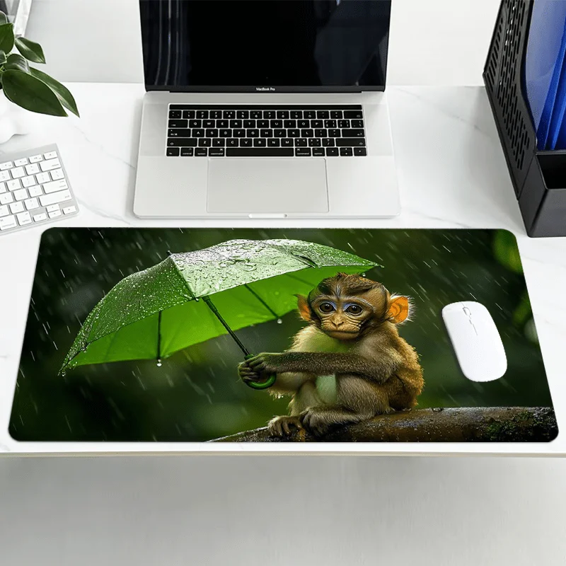 

Adorable Monkey with Green Umbrella Mouse Pad - Durable Non-Slip Rubber Desk Mat, Extra-Large 88.9x40.64 cm, Stitched Edges, Per