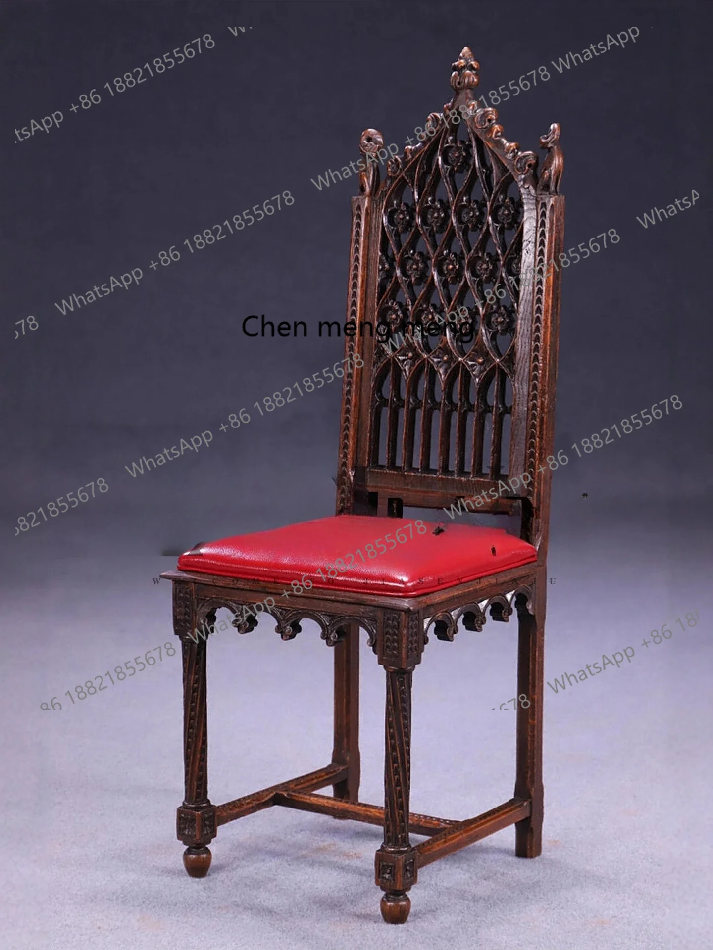 cc182Antique European retro solid wood carving flower dining chair medieval carving high back chair photography single book chai