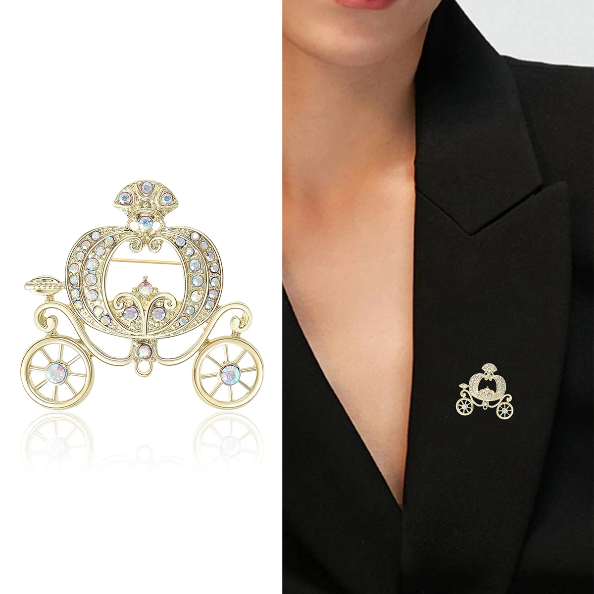 Beaut&Berry Luxury Openwork Pumpkin Carriage Brooches for Women Unisex Creative Pins Casual Party Jewelry Accessories Gifts