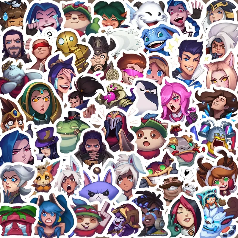 50PCS League of Legends Funny Icons Weak Explosion Stationery Sticker Sylas Jinx Teemo HD PVC Decals School Supplies Kids Toys