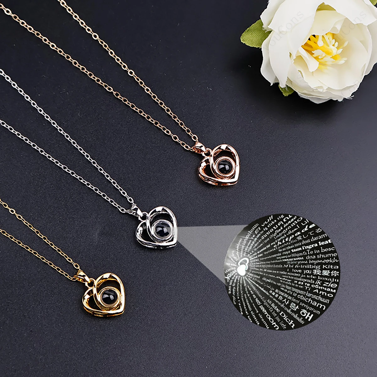 100 Languages Projection Pendant Necklace With Six Roses Gift Box 2025 Jewelry Set For Woman Girlfriend Christmas Valentine Gift