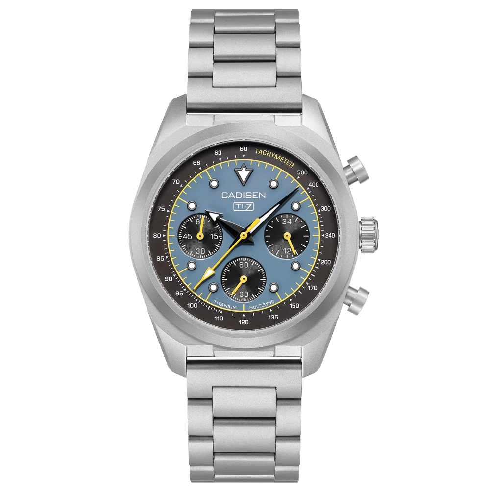 CADISEN TI-7 MULTISYNC Titanium Strap Moon Mens Watches Quartz Chronograph VK63 Movement AR Sapphire Luxury Gift For Men Watch