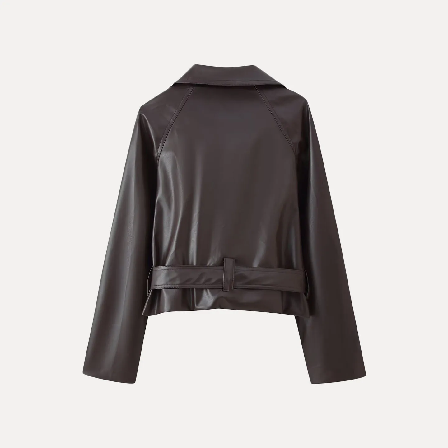 Faionable Two-Tone ort Leather Jaet Coat for Women Autumn 2025 Double-Breasted Belted Sli Commute Sle Youth Outer...