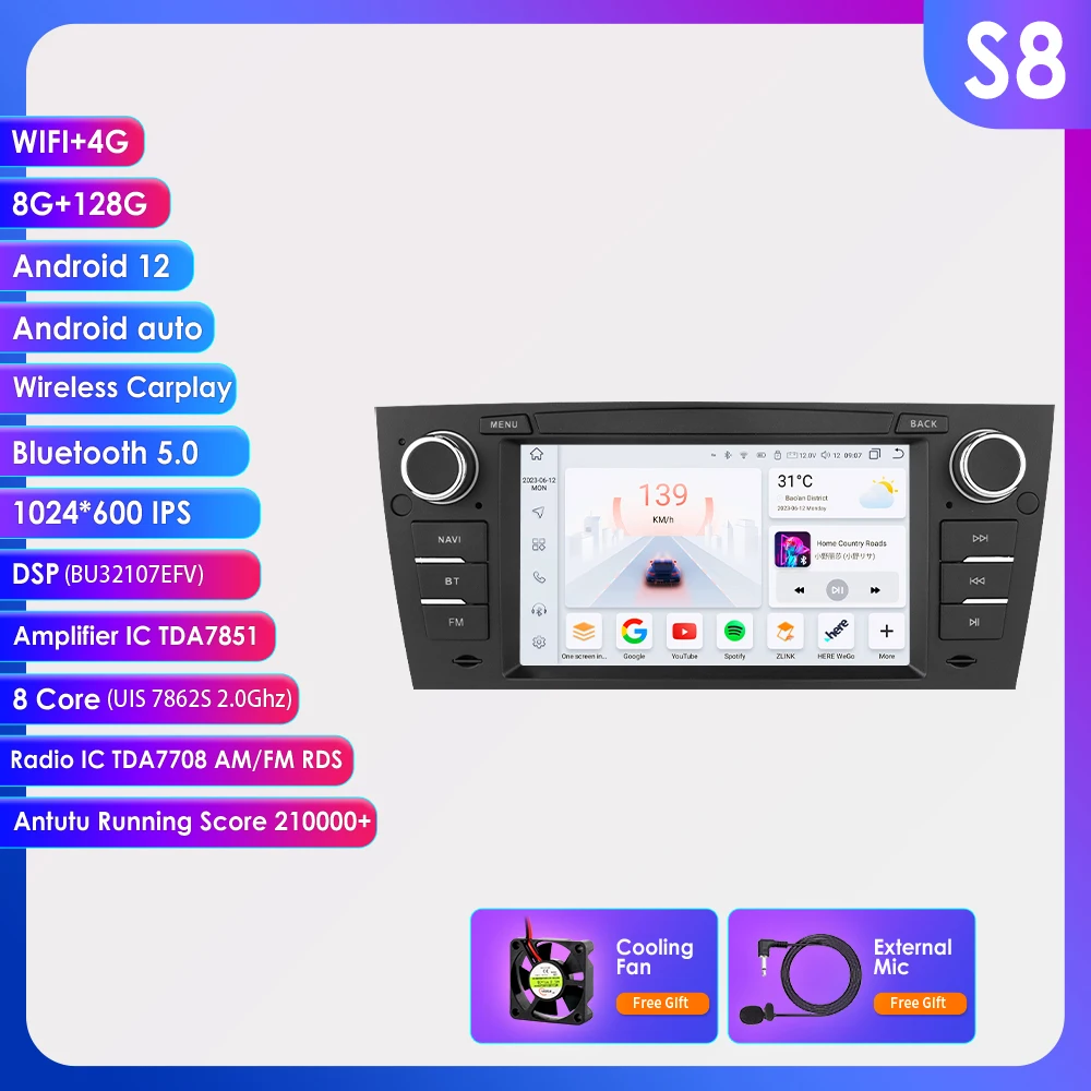 Android Auto Multimedia Speler Voor Bmw 3 Series E90 E91 E92 E93 2006-2012 Navigatie Gps Stereo 4G-Let Autoradio Carplay