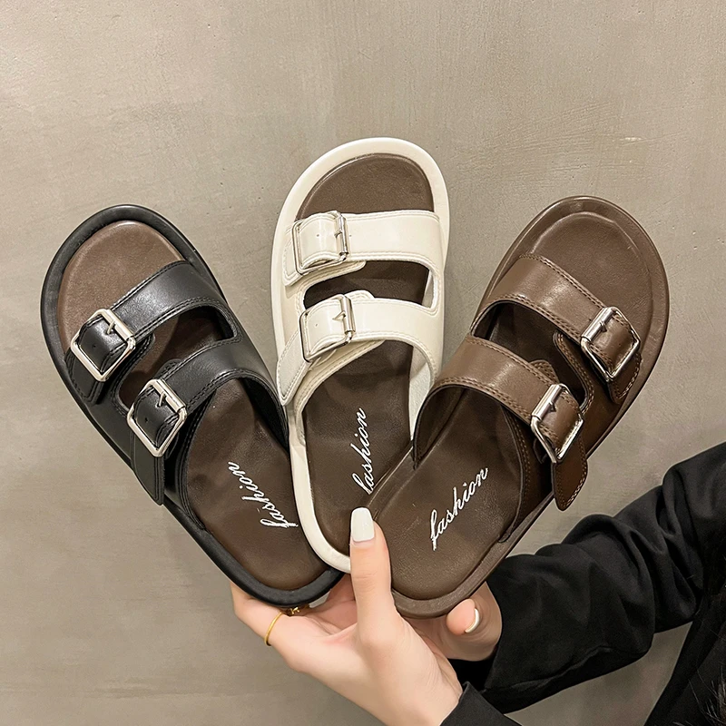 Summer Women\'s Slippers Nubuck Birkenstocks Woman Cork Slipper Casual Beach Double Buckle Sandals Non-slip Slides Shoes