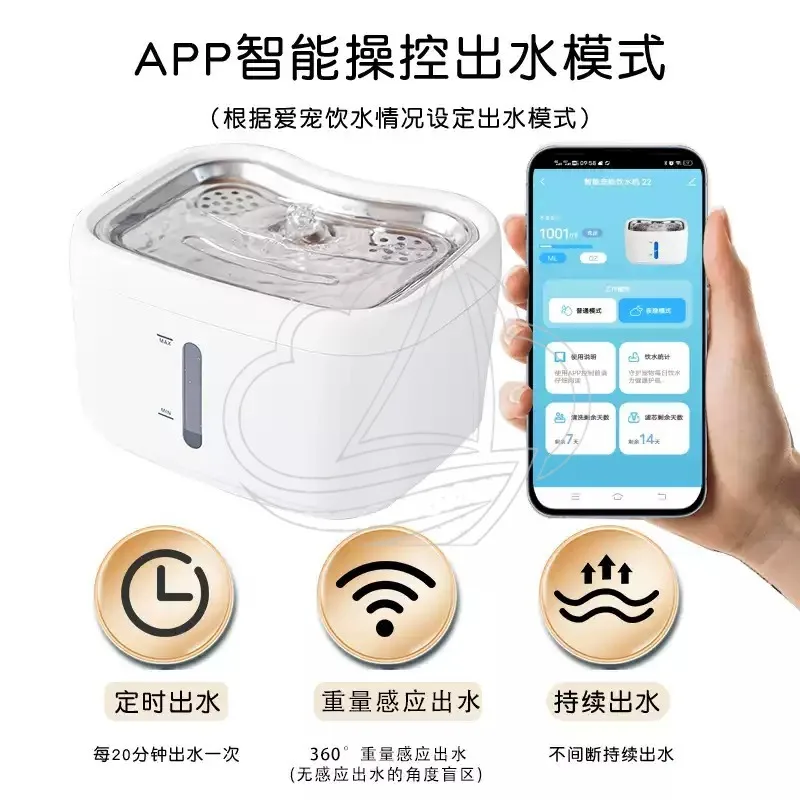 APP Enabled Automatic Water Fountain, 84oz Large Capacity, Stainless Steel Induction Drinking Bowl for Pets