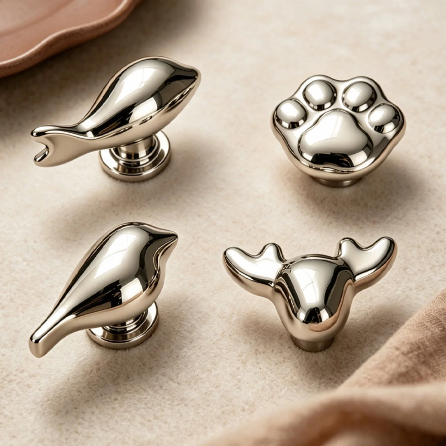 Creative Cartoon Fish Horse Deer Pure Copper Titanium Silver Drawer Shoe Cabinet Dresser Wardrobe Kids Room Furniture Door Knob