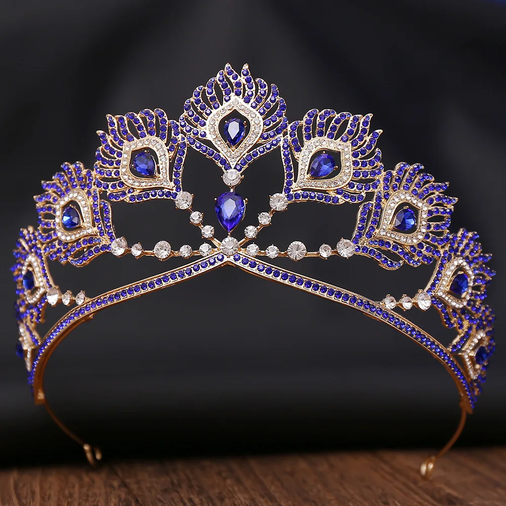 DIEZI Baroque Luxury Princess Green Purple AB Crystal Tiara For Women Girls Wedding Party Vintage Queen Crown Hair Accessories