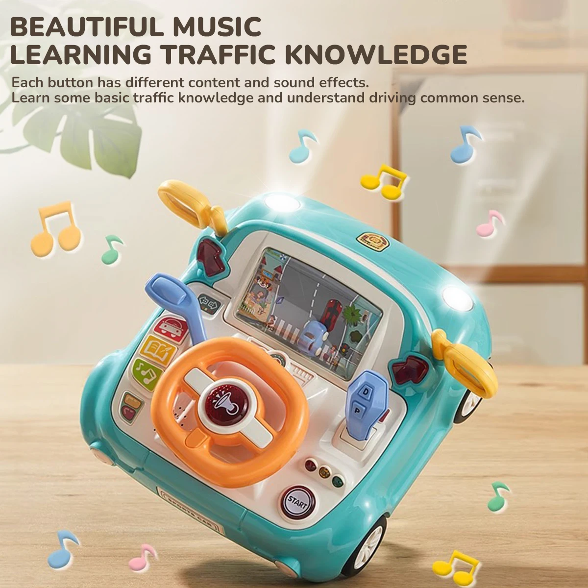 Children's Car Steering Wheel Toy Simulation Driving Lights & Music Multi-functional Early Learning and Development Toys