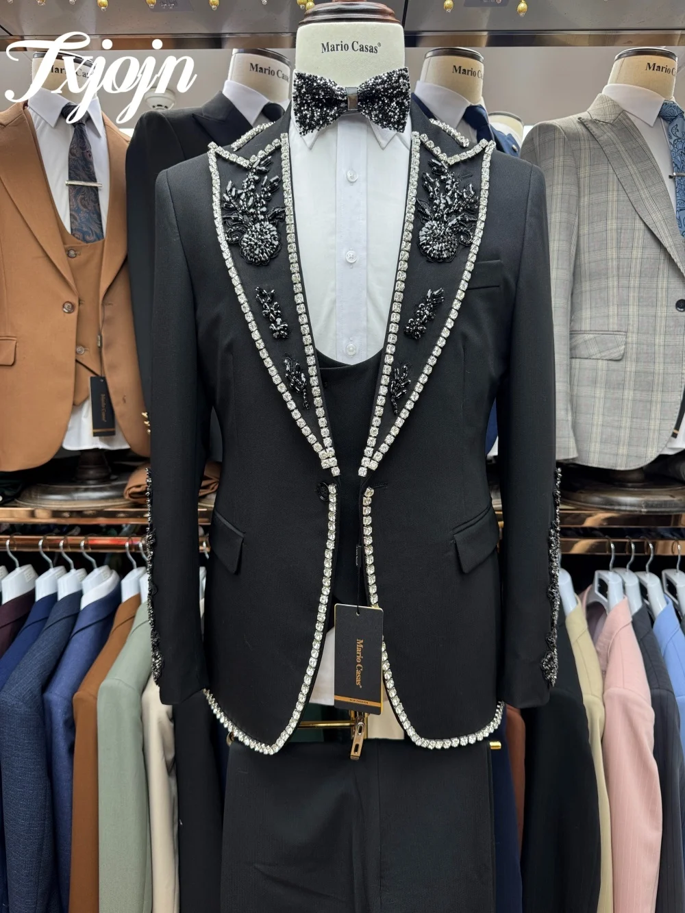 Classic Crystal Men Suit Set 3PCS 2025 Fashion Peak Lapel Men Suit For Best Man Formal Single Breasted Suit Trajes For Hombr