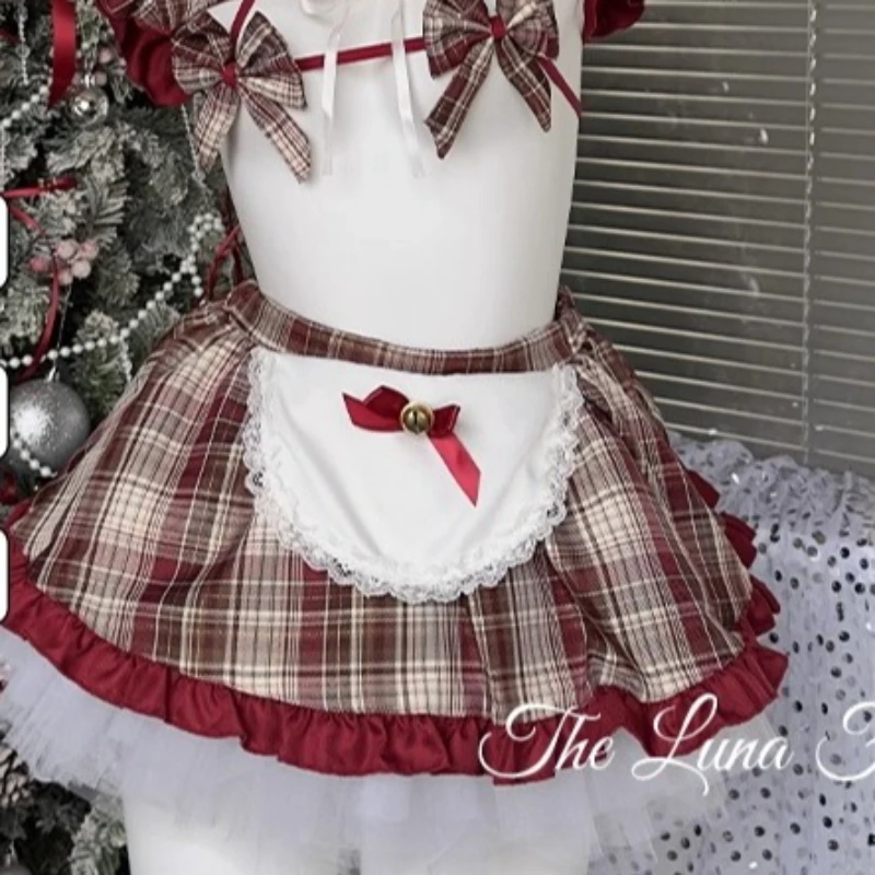 Christmas Night Outfits Couple Date Women's Homewear 2025 Winter Sexy Red Plaid Splicing Student Short Skirt Pajama Set Ladies