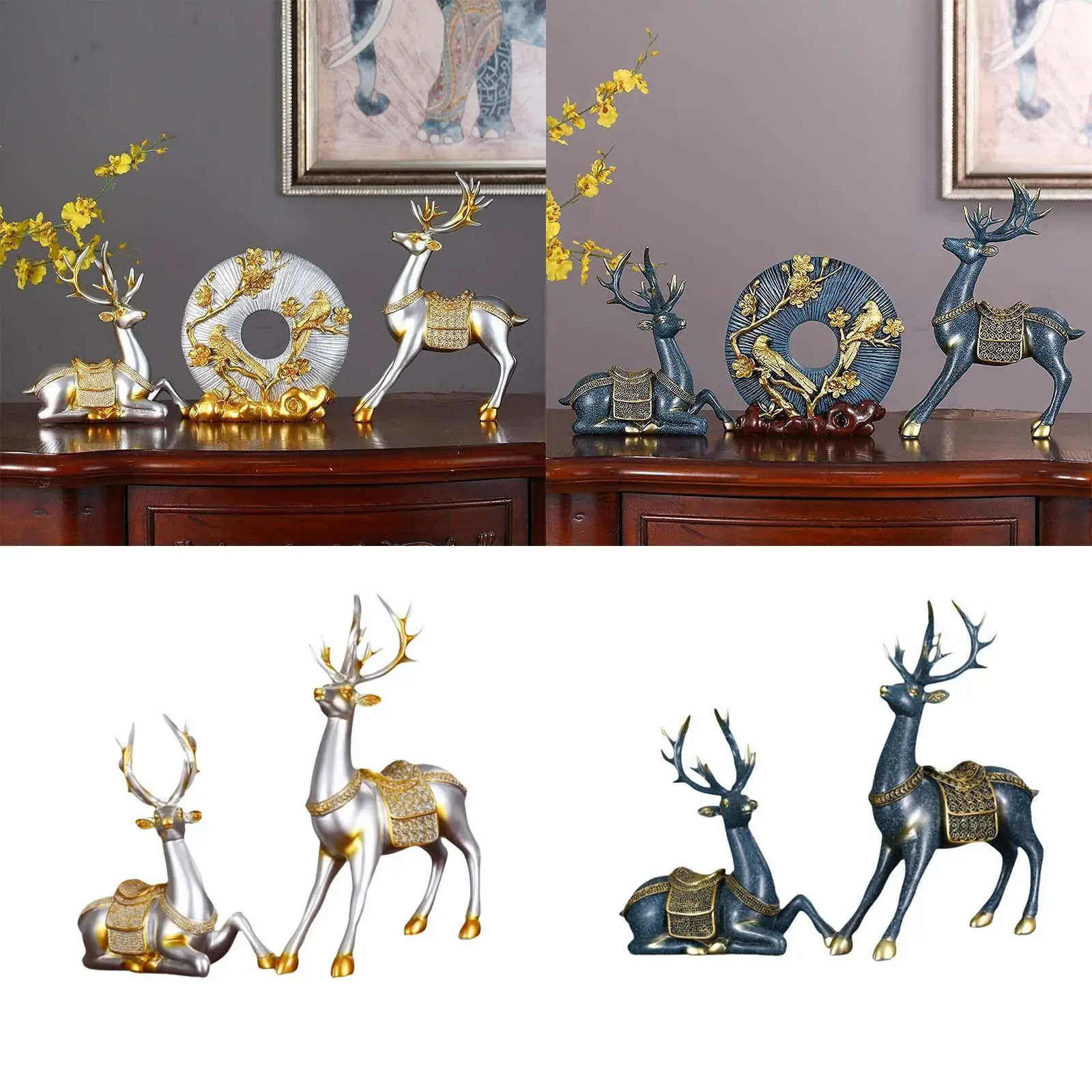 Lifelike Antlers Deer Figurine Resin Ornament Room Decoration Figure for Office TV Cabinet Entryway Luxury Home Accessories