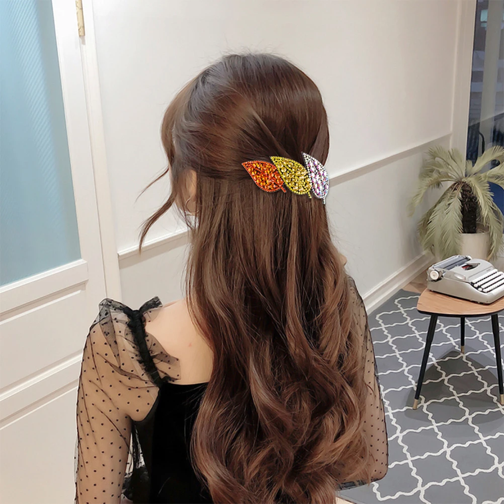 

Rhinestone Leaf Hairpin Side Clips for Girls Party Wedding Accessories Elegant Daily Wear Hair Barrettes Women