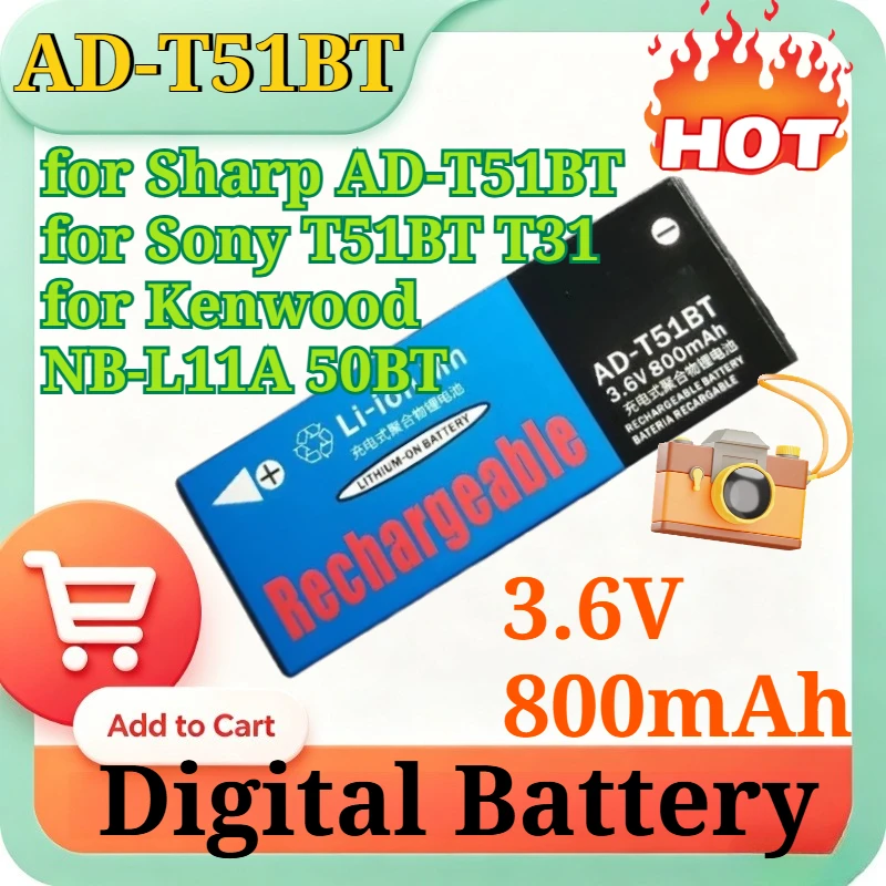 AD-T51BT 3.6V 800mAh Replacement Li-ion Battery for Sharp AD-T51BT Sony T51BT T31 Kenwood NB-L11A 50BT Bluetooth Headset Battery