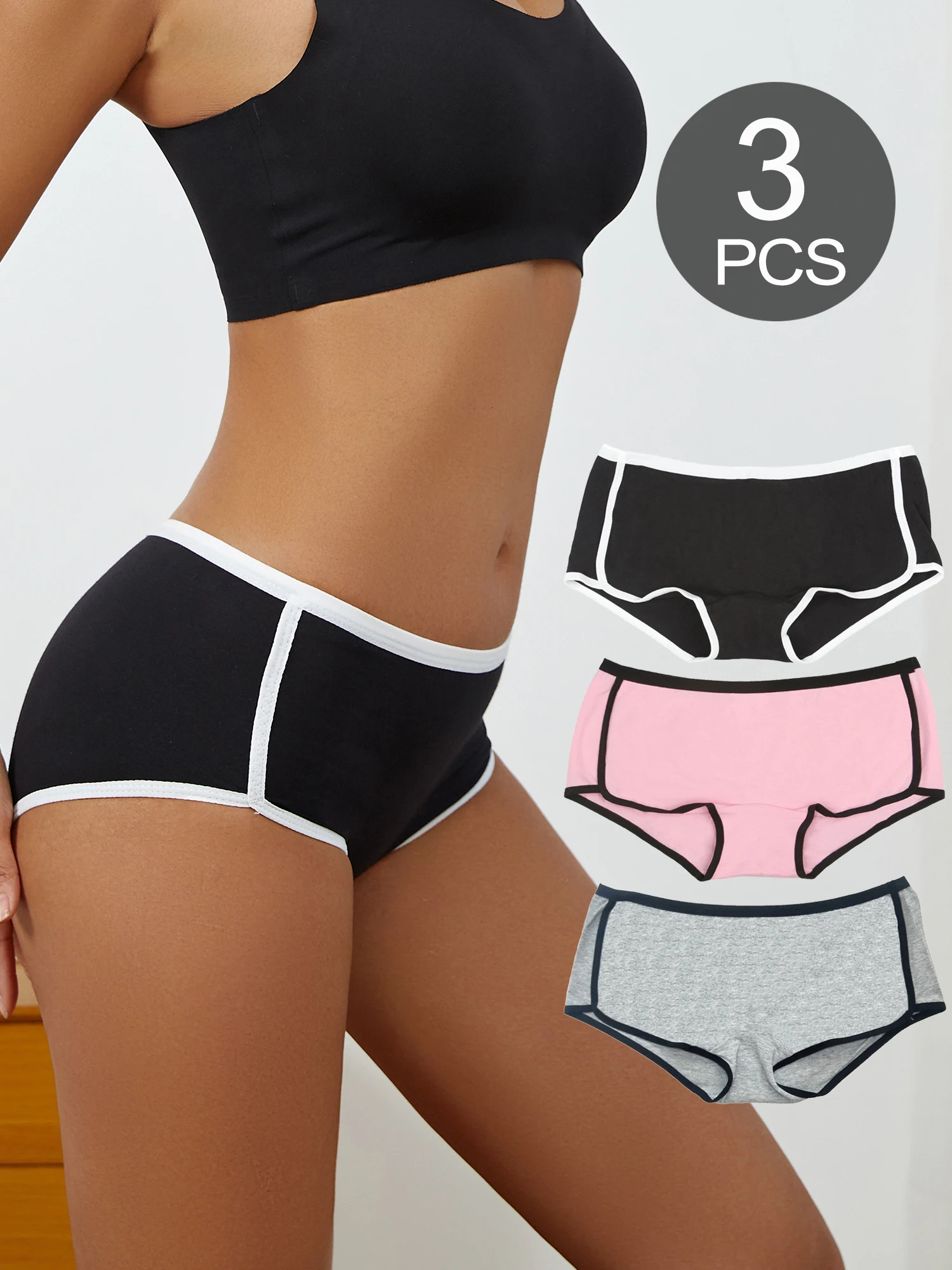 Set Of 3 Cool Boyshorts Fow Women Cotton Briefs Boxer Panty Comfort Breathable Lingeries