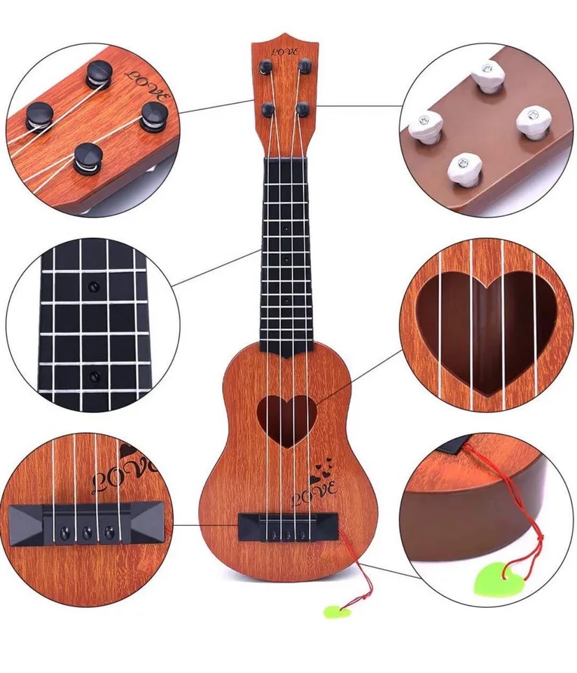 Ukulélé Enfant 38 Cm – 4 Cordes Réglables, Plastique Durable, Avec Médiator Et Manuel, Cadeau Musical Pour Enfants De 3 à 8 Ans (Rose)