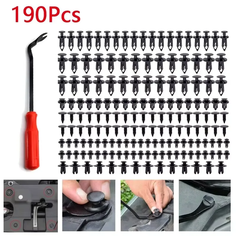 190 Uds. Clips de plástico para parachoques de hebilla, Kit de clavos de fijación, 6 estilos, sujetadores de retenedor de plástico, Clip, piezas de remaches de empuje para carrocería de coche