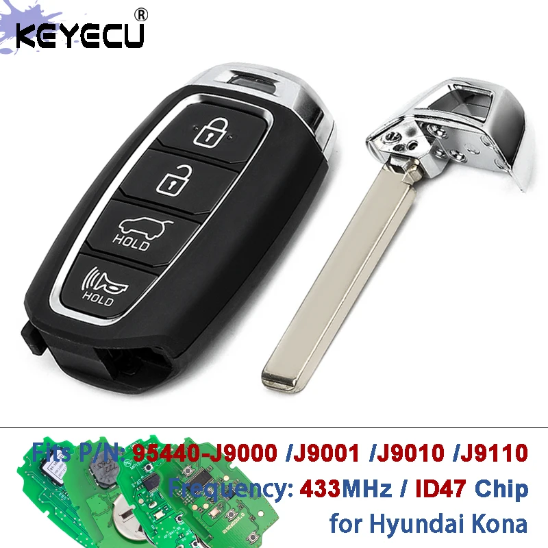 KEYECU P/N: 95440-J9000 95440-J9001 95440-J9010 95440-J9110 433MHz ID47 Chip Smart Keyless Remote Key for Hyundai Kona 2018-2021