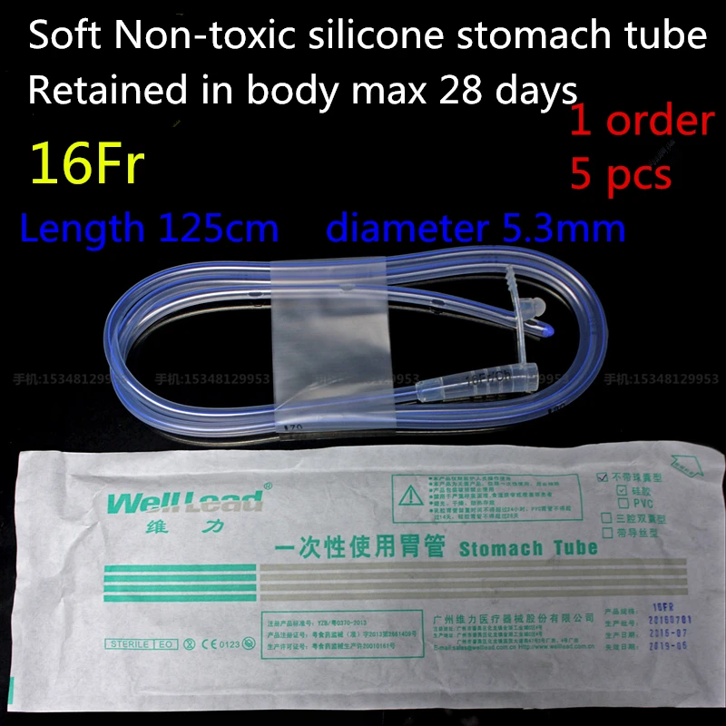 

5pcs medical Retained 28 day sterile soft silicone Gastric stomach tube adult enteral tube feeding 60ML food feeder Nasal