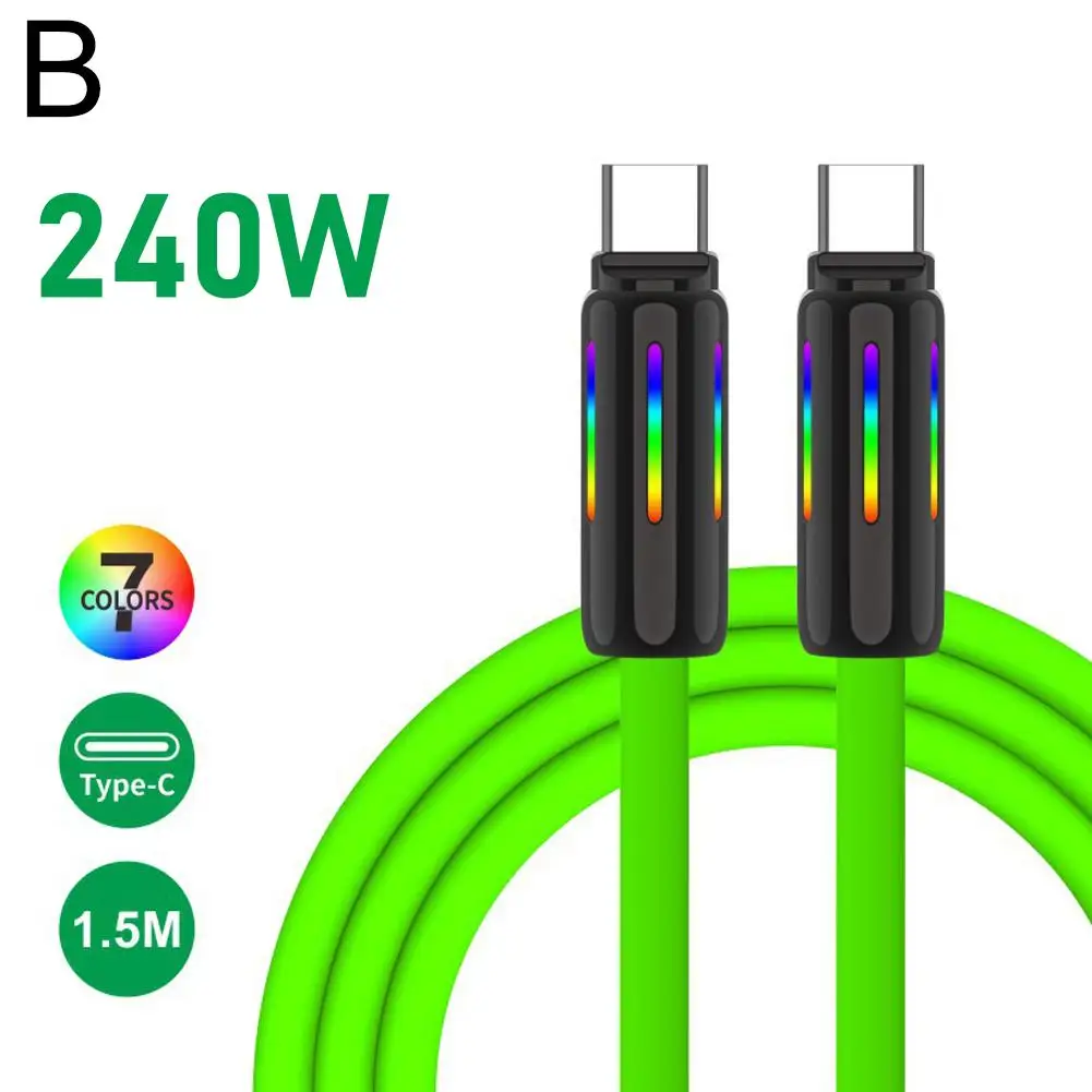 240W 4-in-1 急速充電データケーブル カラフルな RGB ブリージング Type-c 充電ケーブル 伝送ライト Type-c 高速 To M3W6