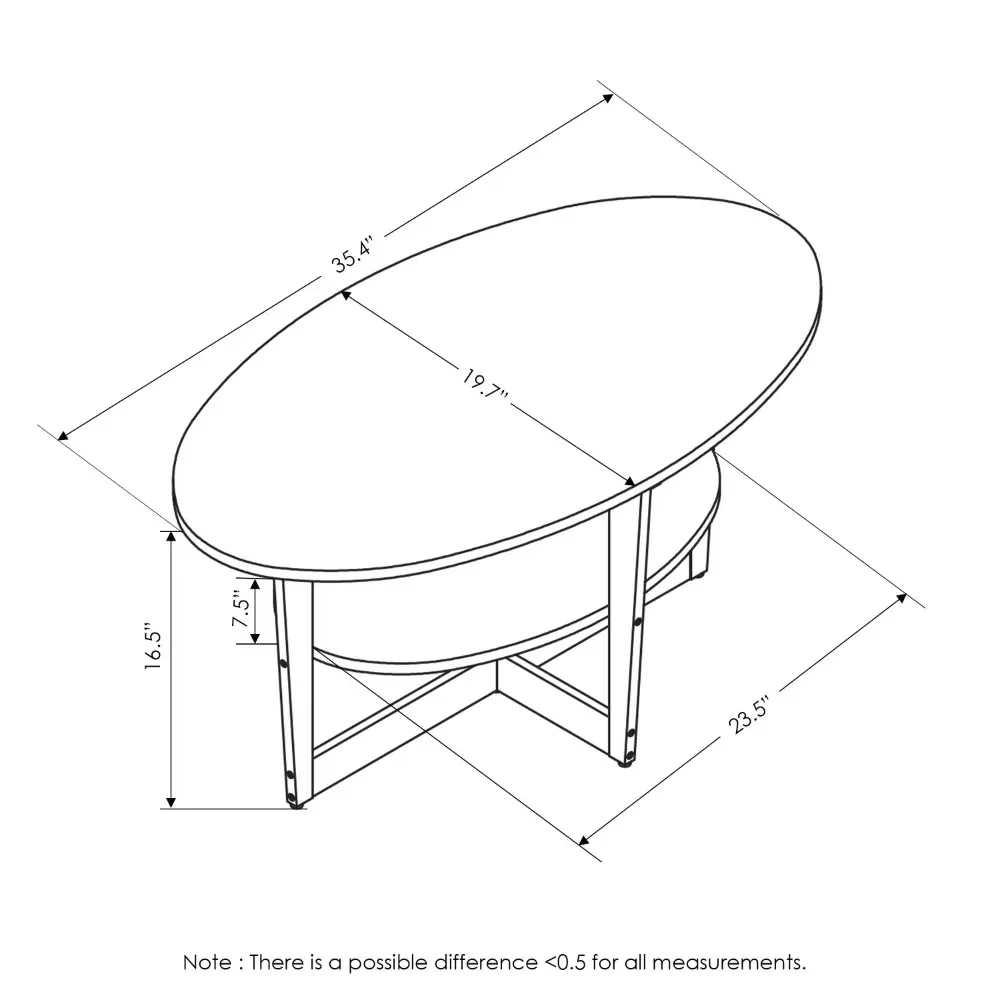 Platz sparen grauer/schwarzer Couch tisch furinno jaya ovaler Couch tisch, französische Eiche einfaches und stilvolles Design, einfach zu montieren langlebig