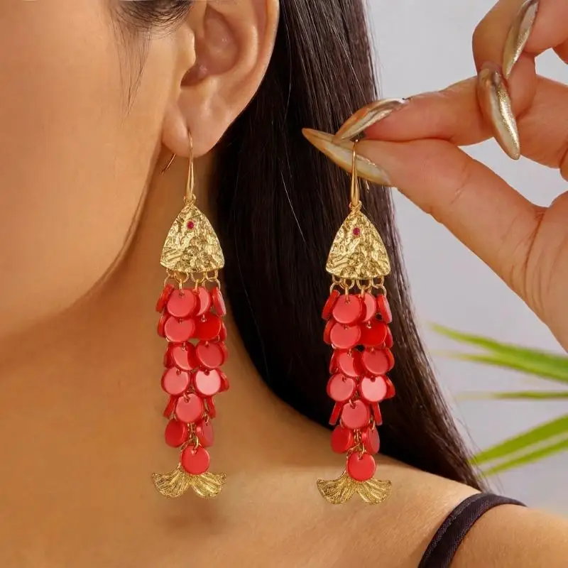 Mediterranean Big Fish Statement Earrings Delicate Shell Scale Dangle Earrings for Women Anniversary Gift